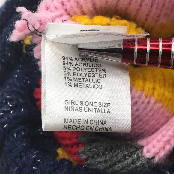 Winter Essentials Girls One Size Multicolor Stripe Knit Beanie with Pom New - Picture 6 of 11